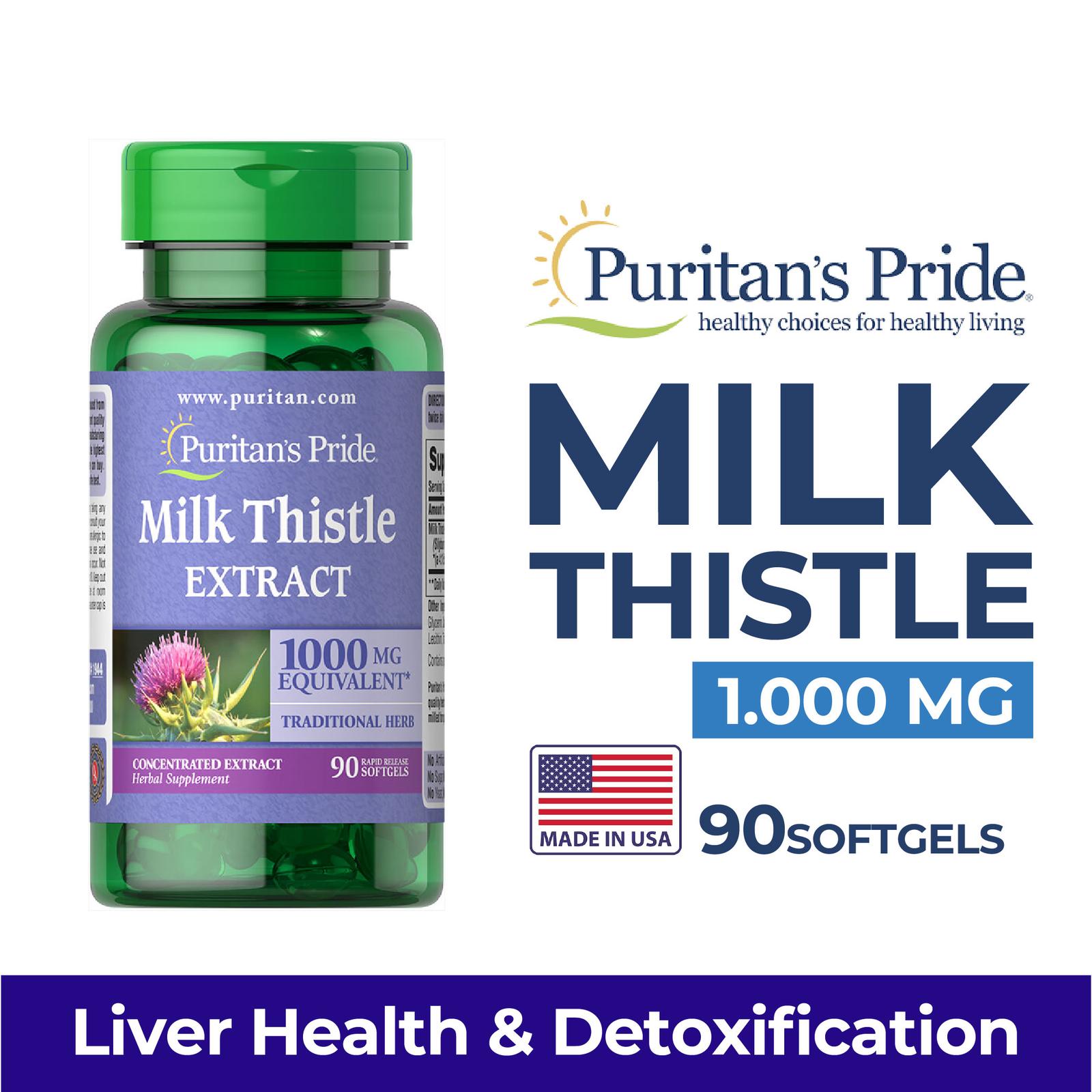 Puritan Pride Milk Thistle 4:1 Extract 1000 mg (Silymarin) isi90 Softg thumbnail